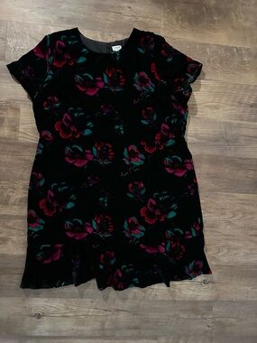 J. Crew Black Mini Dress with Pink & Teal Floral Print